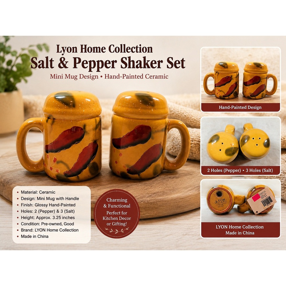 Lyon Anna Gallery Chili Pepper Beer Mug Salt and Pepper Shakers Yellow Ceramic
